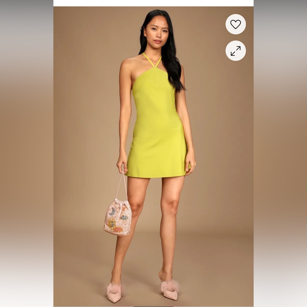 Lulus Rooftop Party Chartreuse Satin Halter Mini Dress